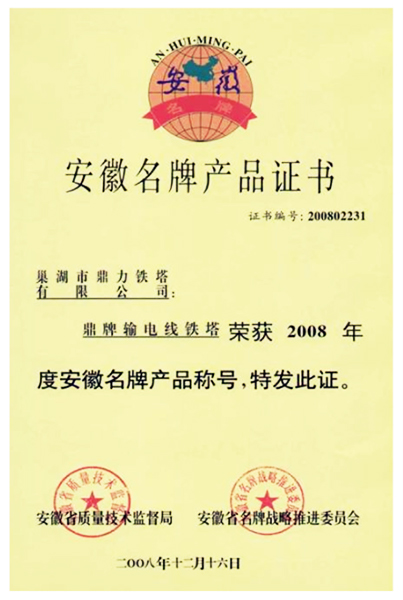 产品证书2008
